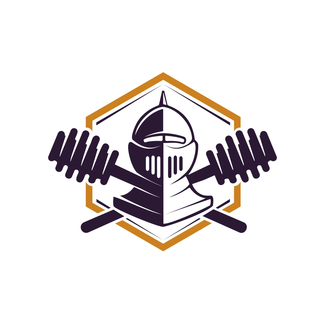 Knights Beekeeping logo with a knight's helmet and crossed honey dippers