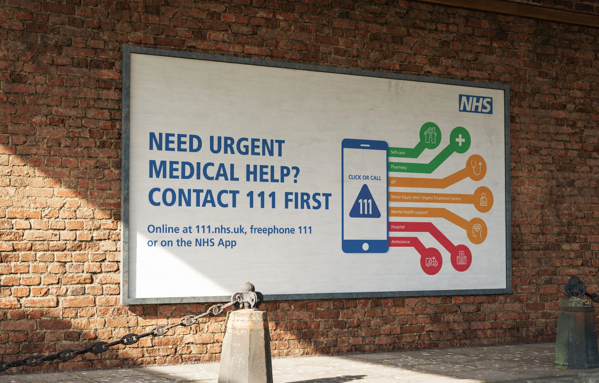 NHS 111 billboard: 'Need urgent medical help? Contact 111 first'