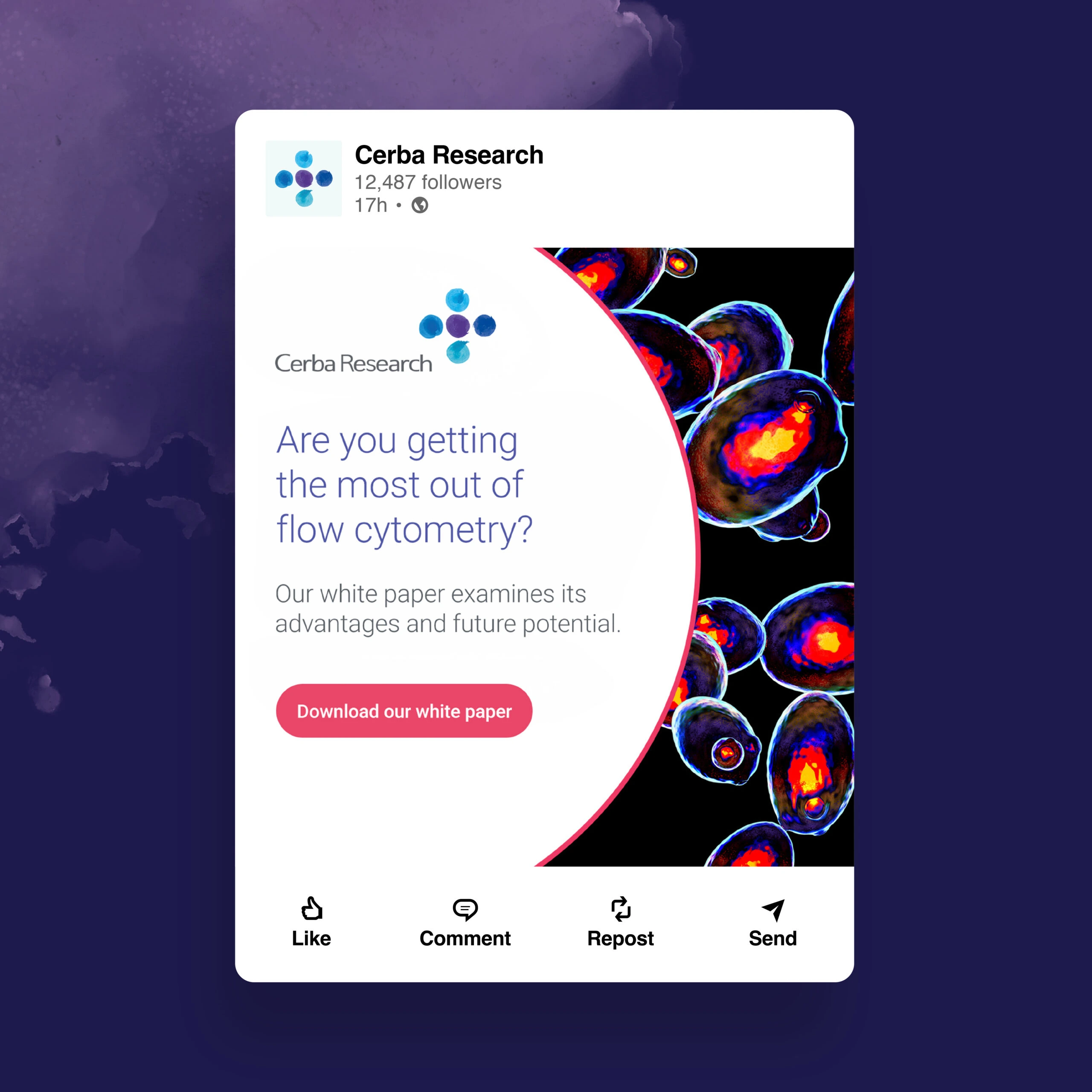 Cerba Research LinkedIn post promoting a flow cytometry white paper