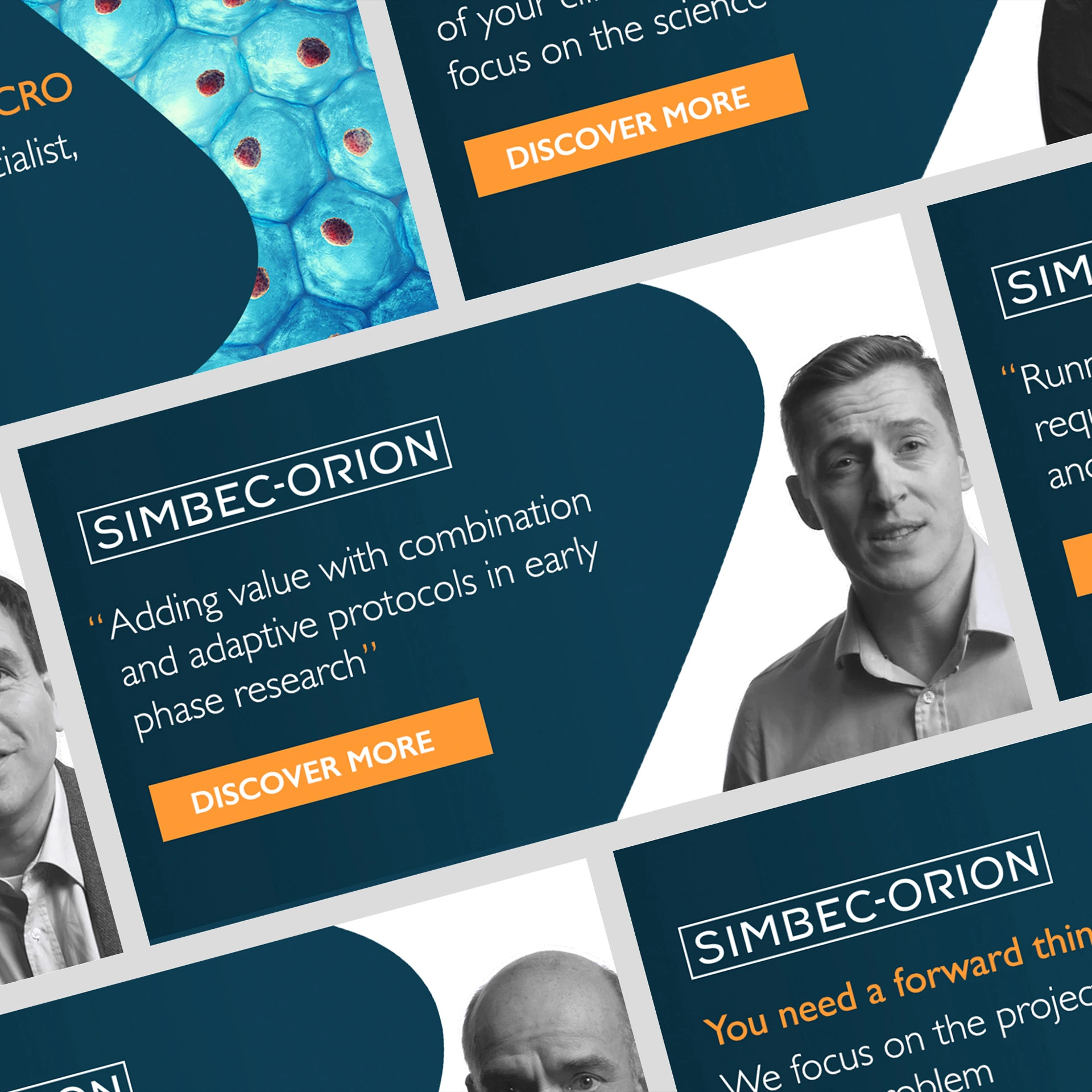 Simbec-Orion LinkedIn ads featuring staff portraits