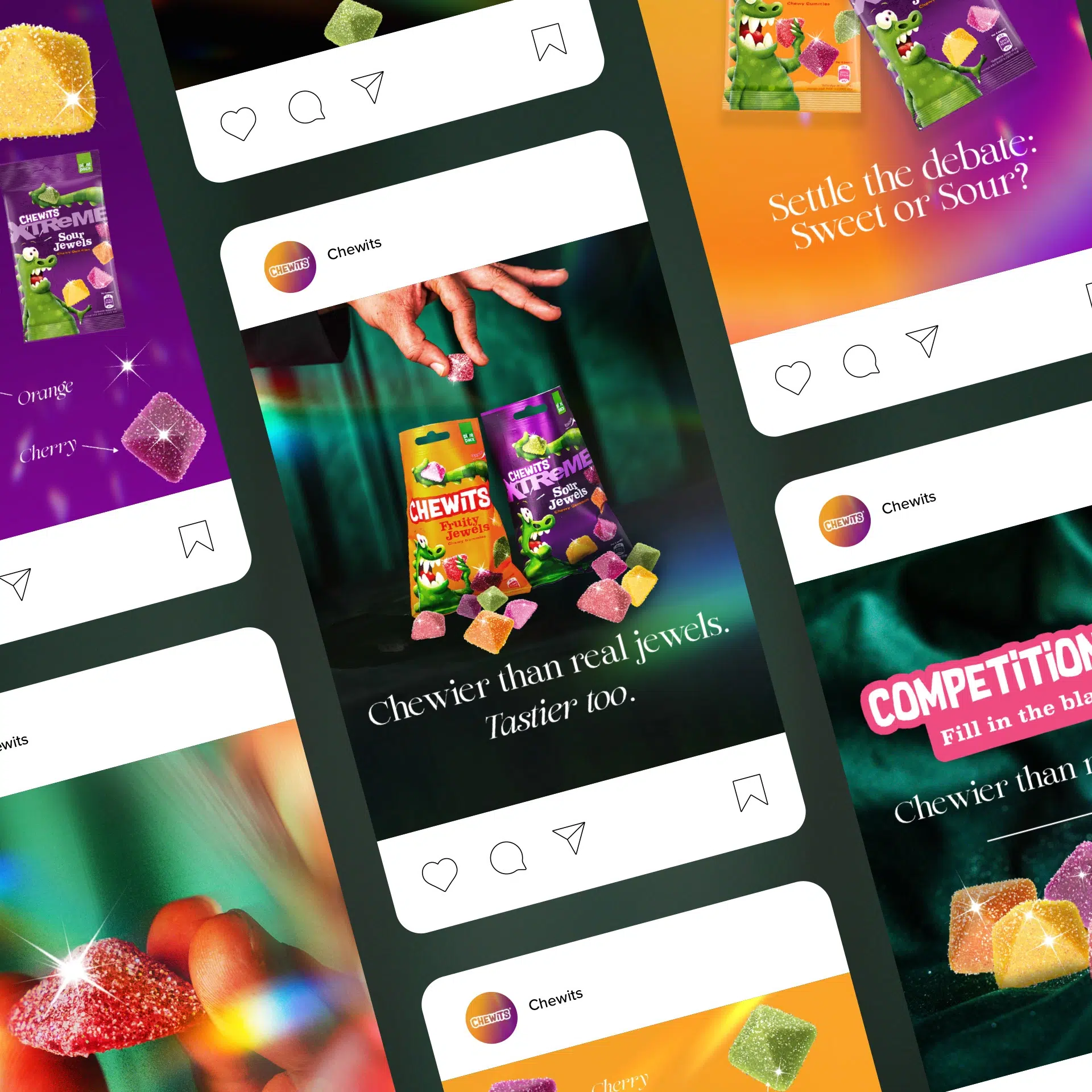 Chewits social media posts with colourful sweet imagery