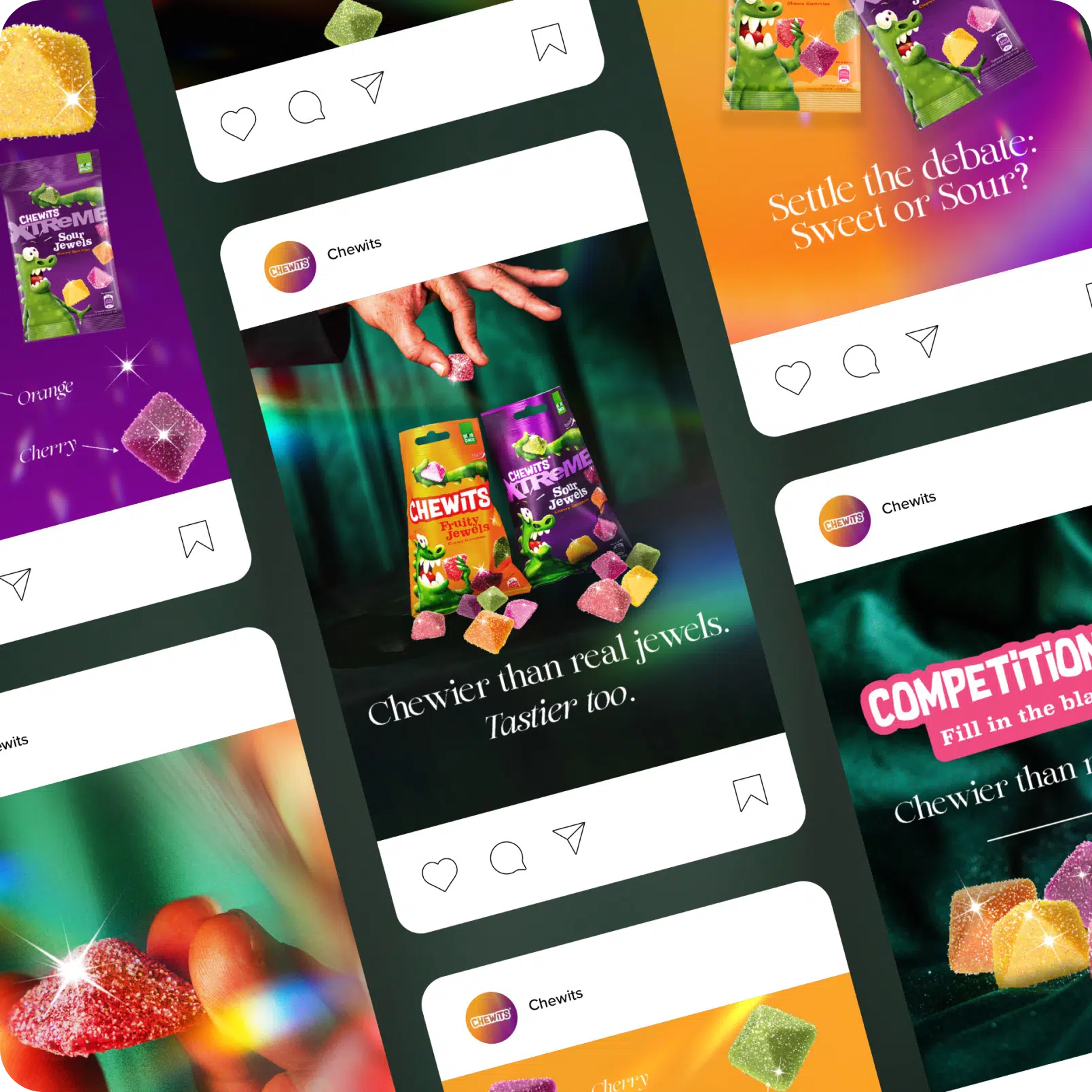Chewits social media posts featuring colourful sweets