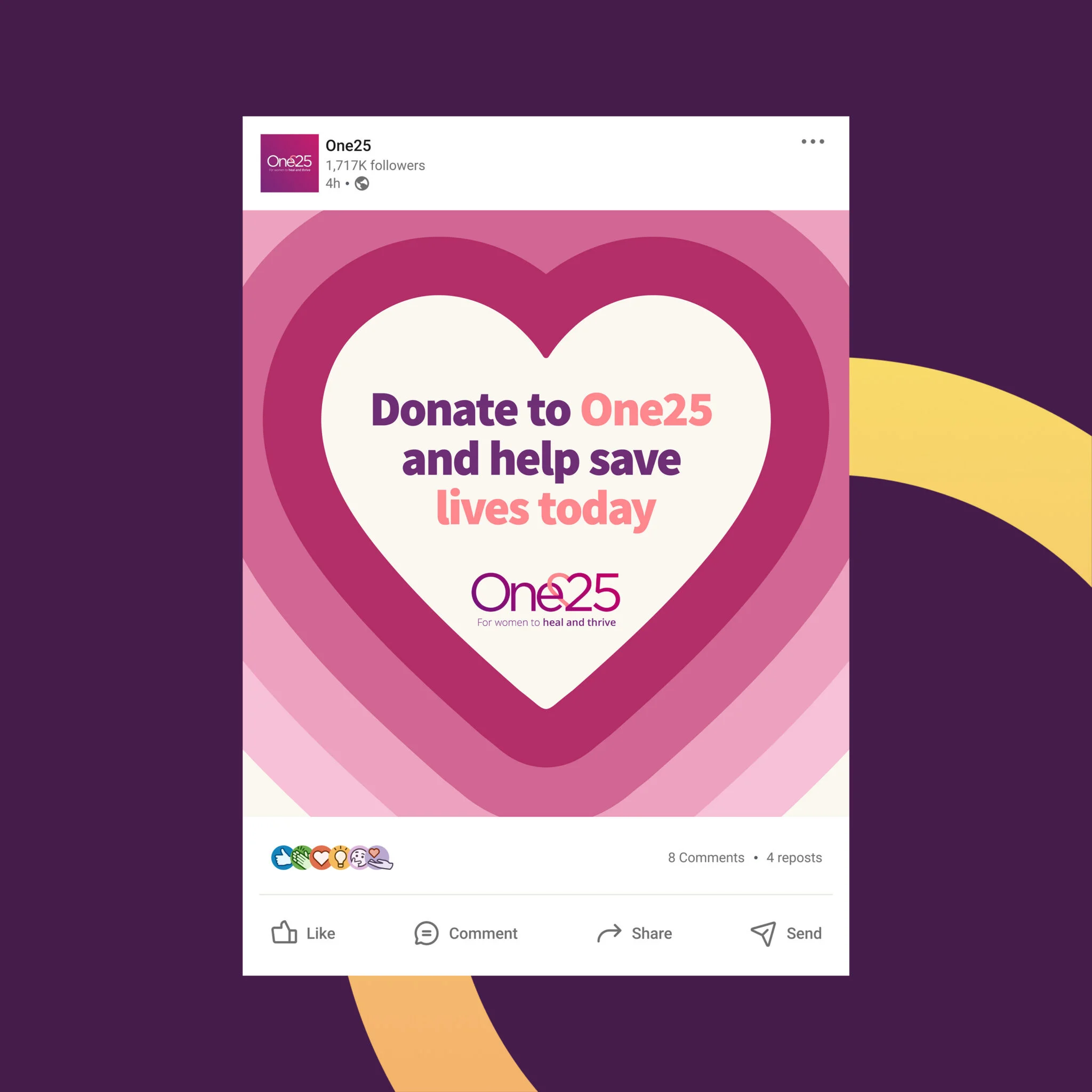 One25 social post urging people to donate and help save lives
