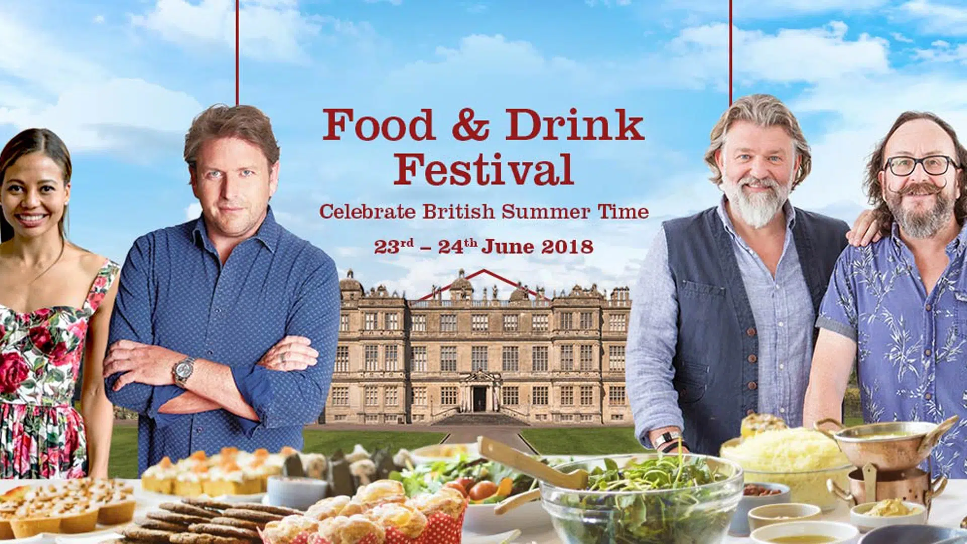 Longleat Food and Drink Festival poster with chefs in front of the house
