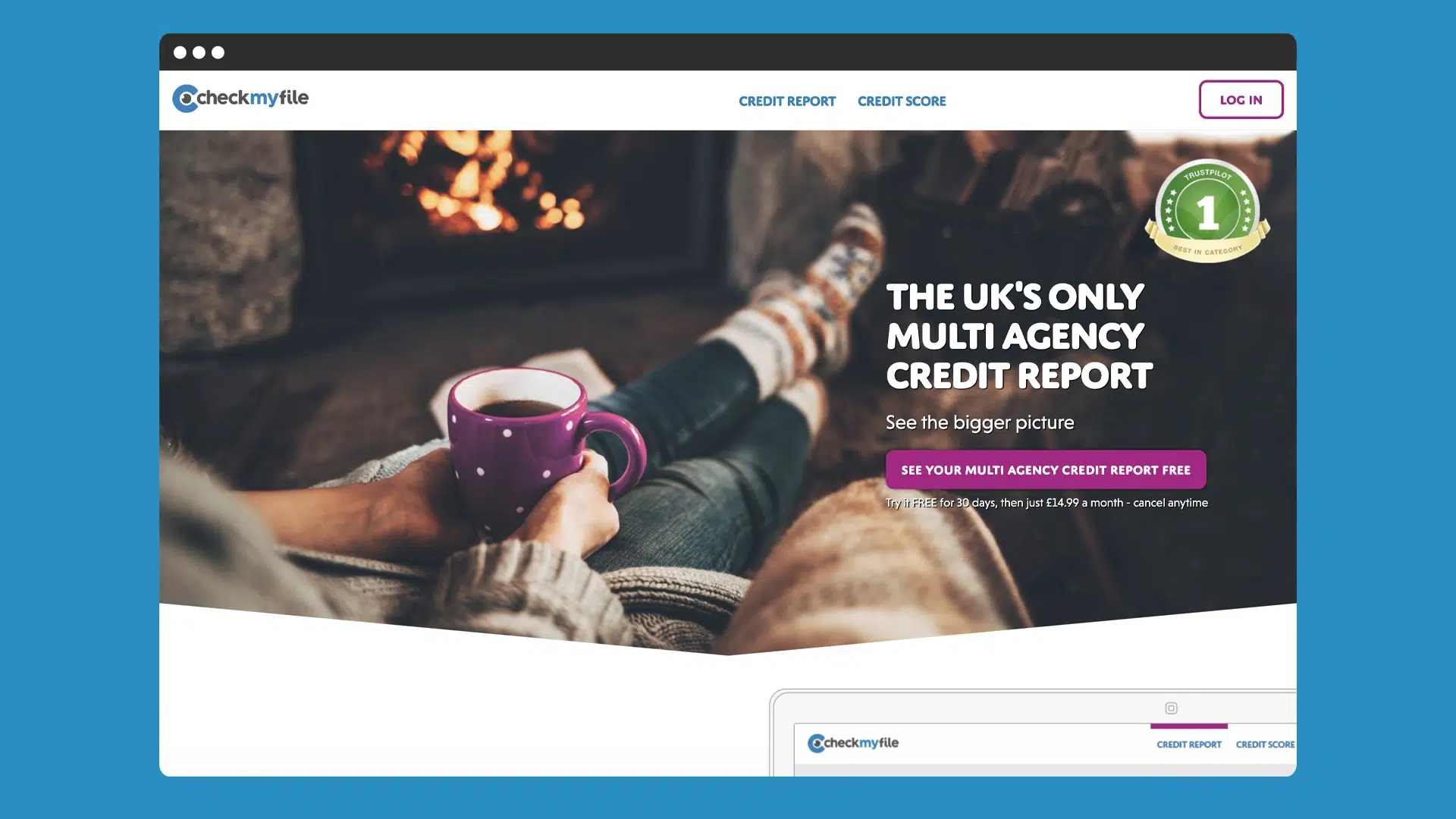 Checkmyfile website homepage promoting its multi-agency credit report